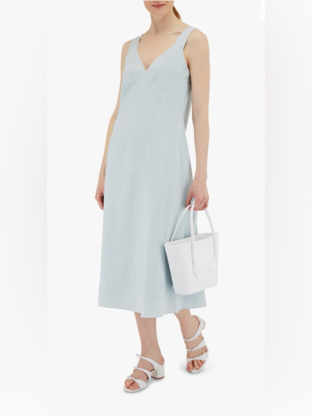 NWT Vince. Women’s Satin Double V-Neck Sleeveless Midi Slip Dress Sz S- Sky $395